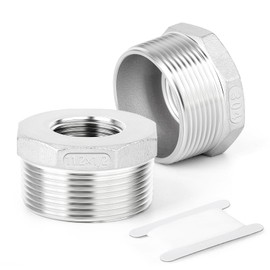 TAISHER 2 Pcs 304 Stainless Steel Reducer Hex Bushing, 1-1/2" BSP Male x 1/2" BSP Female, Reducing Pipe Adapter Fitting, for Water Oill Air Gas