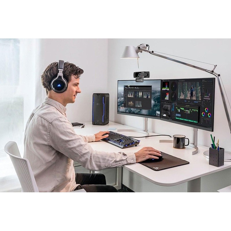 Webcam 1080P with Microphone and Webcam Cover, Tripod, Plug &