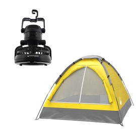 2-Person Tent with Removable Rain Fly and Carry Bag – Comes with Camping Lantern with Fan – Weather-Resistant Camping Accessories by Wakeman, Yellow, 85 x 60