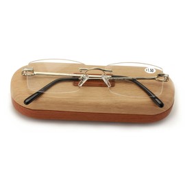 Rimless Rectangular Fashion Metal Reading Glasses with Case (Gold, 3.00)