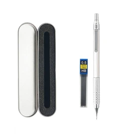 JOMPENS 0,3 0,5 0,7 2,0 mm automatischer Bleistift Niedriger Schwerpunkt versenkbarer Metalldruckbleistift Kann zum Skizzieren von Schülern verwendet werden (0,5 Silberstift Silberne Geschenkbox)