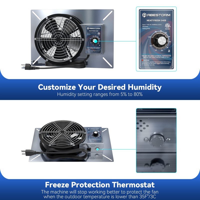 Abestorm 540CFM Crawlspace Ventilation Fans IP-55 Grade Basements Vent Fan
