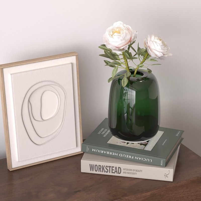 Relexome Dark Green Glass Flower Vase for Centerpieces Flowers 6.7