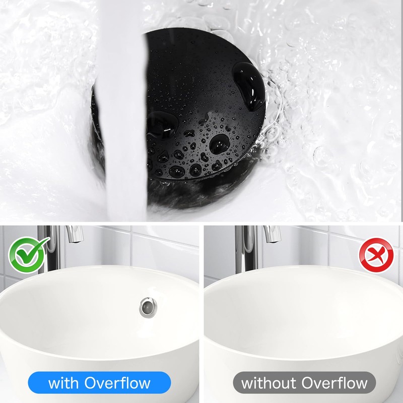 Sink Drain Fitting, Sink Plug with Overflow, Black, Drain Fitting