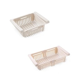 Gsycle Refrigerator Drawer Organizer, 2PCS Fridge Drawer Organizer Pull out Storage Box Refrigerator Bins Refrigerator Shelves for Egg Fruit Vegetable Seafood(Beige)