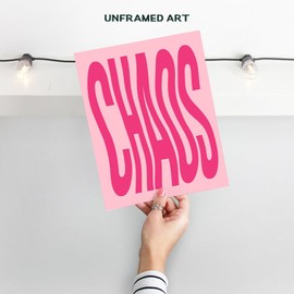 Chaos Wall Art Decor for Women - Pop art Wall Decor - Womens Aesthetic Wall Art for Living room - Hot Pink Wall Art - Minimalist Wall Decor - Retro style Typography Wall Art - Trendy Chic Home Decor