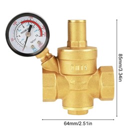 NICEWAT Pressure Regulator Water 1/2 Inch DN15 with Pressure Gauge, Adjustable Water Pressure Regulator, Made of High Hardness Brass, Water Pressure Regulator for Water Pressure Relief Valve