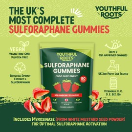 Youthful Roots Sulforaphane Gummies, UK 3rd Party Tested, Strawberry Flavour, 90 Gummies, Vegan, Gluten-Free, Non-GMO Food Supplement