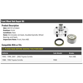 Front Wheel Hub Repair Kit - Compatible with 1988-1999, 2001-2002 Toyota Corolla