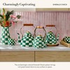 MACKENZIE-CHILDS Enamel Whistling Tea Kettle, Decorative Teapot, Green-and-White Emerald Check