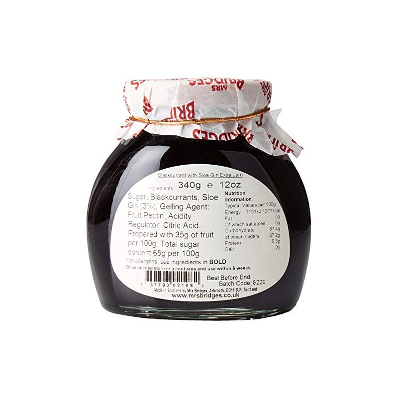 Mrs Bridges Preserve with Sloe Gin, Blackcurrant, 12 Ounce