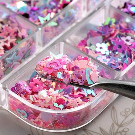 Heart Nail Art Glitters Sequins Mixed Hollow Star Flower Nail Sequins Star Holographic Flake Nail Glitter Powder Hexagon Chunky Glitter Confetti for Acrylic Nails Decorations DIY Crafts
