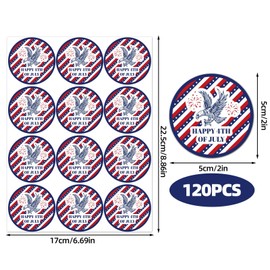120pcs Happy 4th of July Stickers, 2 Inch Round American Flag Independence Patriotic Stickers Eagle Pattern Envelope Seals Labels USA Patriotic Gift for Envelope Seals Cards Gift Bags