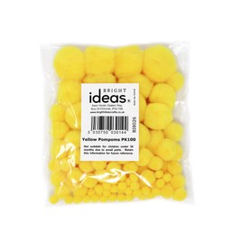 Bright Ideas Colour Pompoms. Yellow in Assorted Sizes, 7mm to 38mm. Pack of 100 Acrylic Pompoms for Kids Crafts and for DIY Creative Crafts Decorations. Ideal for Easter and Spring Decorations.BI8026.