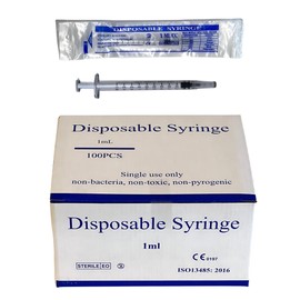 100 Pack - Luer Slip Syringe without Needles - Individually Sealed, Sterilized with Caps. For Colostrum Collection, Pet Needs, Plant Care, Home Tools, Industrial Use & More (100, 1ml)