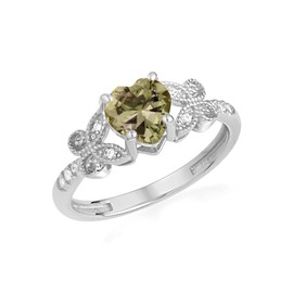 Claddagh Gold Silver August Birthstone Genuine Heart-Shaped Peridot Diamond Butterfly Ring (Size 11)