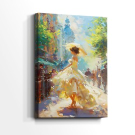 Renditions Gallery Canvas Wall Art Paintings & Prints Pastel Women in White dress Posing in Street Abstract Wall Hangings for Lounge Kitchen Bedroom - 8" X 12" LT567