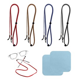 Pack of 4 Glasses Hanging Rope, with 2 Glasses Cleaning Cloth, Presbyopic Glasses Accessories, Glasses Holder, Adjustable Glasses Rope, Sports Glasses Strap, Unisex, Suitable for Sports and Daily