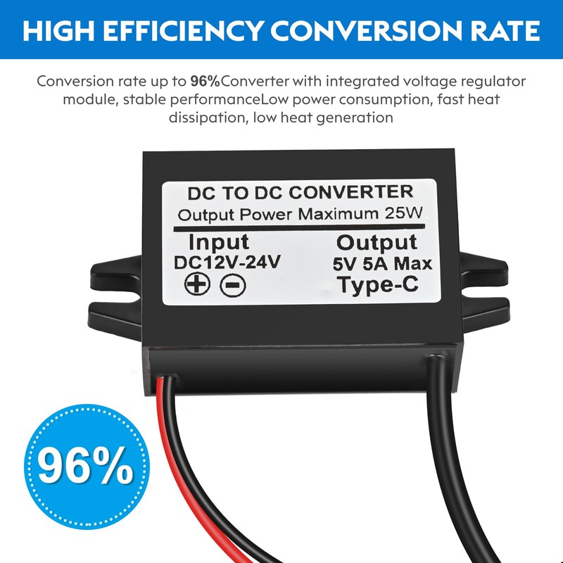 DC 24V/12V to 5V USB Type-C Right Angle Step Down