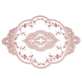 sourcing map Retro Lace Placemat 12x17-in Oval Embroidered Table Place Mats French Crochet Doilies Coasters Cup Mat for Home Wedding, Dusty Rose