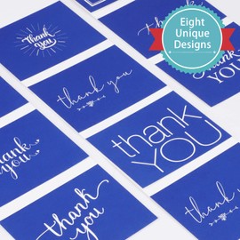 24 Pack Greetings Thank You Cards Set with Brown Kraft-Style Envelopes, Sealing Stickers and 2 Metallic Color Craft Pens-Gold and Silver (Navy Blue)