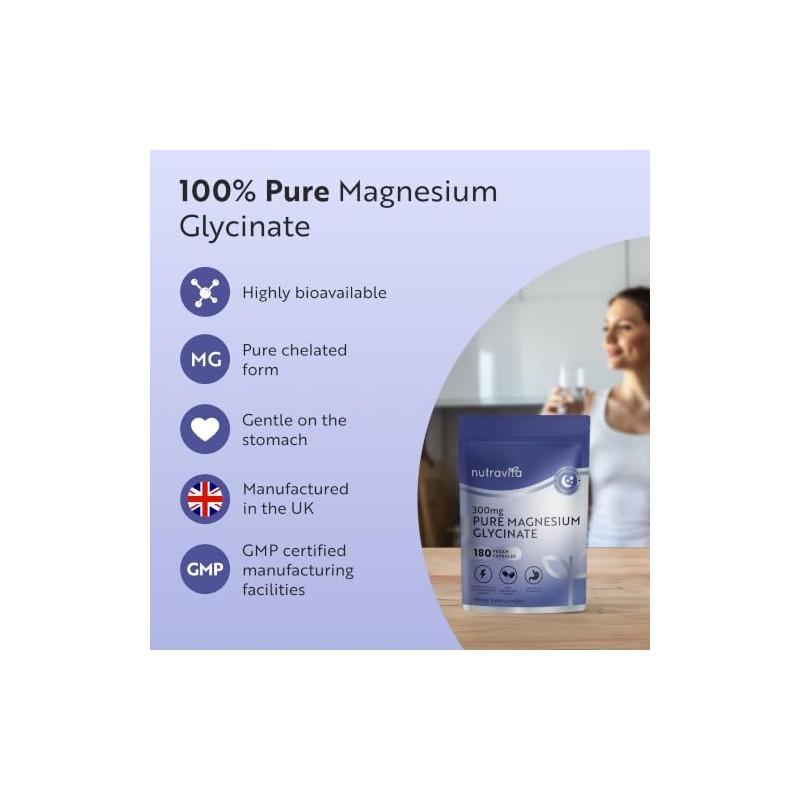 Nutravita Pure Magnesium Glycinate 2175mg with Elemental Magnesium of 300mg
