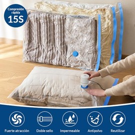 6 Piezas 100x80CM Bolsas de Almacenamiento al Vacío con Bomba Eléctrica, Bolsas de Compresión que Ahorran Espacio, Almacenamiento Reutilizable para...