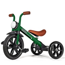 KRIDDO Kids Tricycles Age 2 Years to 5 Years, 12 Inch Puncture Free Rubber Wheel w Front Light, Adjustable Seat Height, Gift Toddler Tricycles for 2-5 Year Olds, Trikes for Toddlers, Green
