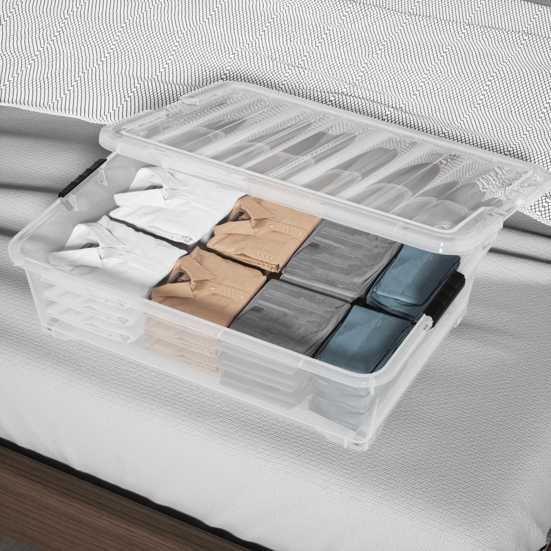 Parlynies 50 Quart Large Under Bed Storage Box, Clear Plastic