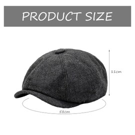 COACOM 1 Black Melon Hat, Flat Cap for Men, Newspaper Boy Hat with Herringbone Pattern, Sun Protection Beret, Retro and Versatile Accessories, Suitable for Picnics and Fishing, black