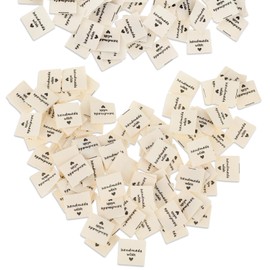 cobee 100 Pcs Handmade with Love Labels, Sewing Labels for Handmade Items, Sew on Clothing Labels Heart Pattern Label Tags for Crafts Knitting Sewing Hats Purses Clothing