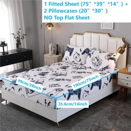 SDIII 3PCS Dark Blue and White Gamer Sheets Twin, 1 Fitted Sheet and 2 Pillowcases, Bed in a Bag Gaming Bedding Sheet, Cute Bed Sheets for Kids Boys and Girls