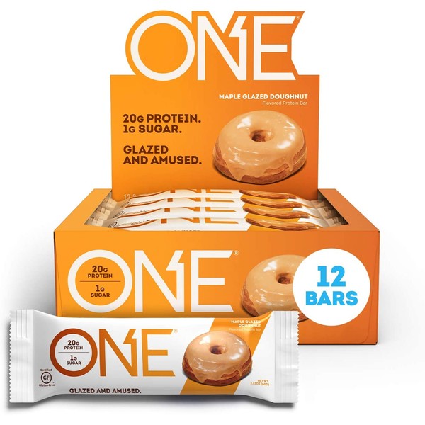 ONE Protein Bars, Maple Glazed Doughnut, Gluten Free Protein Bars with 20g Protein and only 1g Sugar, Guilt-Free Snacking for High Protein Diets, 2.12 oz (12 Pack), Donut, Maple Glazed
