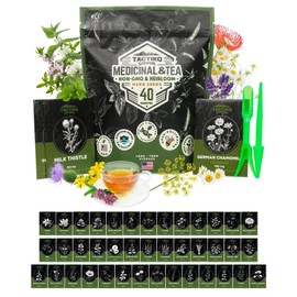 40 Tactiko Medicinal & Tea Herb Seeds Variety Pack for Indoor & Outdoor Planting - U.S. Grown Herbal Tea Seed Kit - Heirloom Non-GMO Open-Pollinated - Long-Term Storage - Survival Gardening