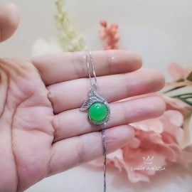 Spirit Art USA Studio Green Jade Necklace Gemstone Mermaid Pendant White Gold plated Sterling Silver