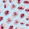 Red Flowers Press on Nails Red Bow Fake Nails Short