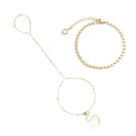 Mikovivi Dainty Ring Bracelet Hand Chain, Adjustable Stylish Ring Bracelet Hand Chain for Women Fashion Jewelry Gift (Gold)