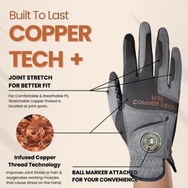 Copper Tech Women's Golf Gloves with Ball Marker - Ladies Golf Gloves with 100% AAA Synthetic Leather - Wrist Support & Breathability - Golf Gloves Left Handed Golfer (Hand Orientation: Right)