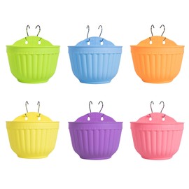 ORIMERC 6 Pack Colorful Wall Hanging Planters for Indoor Outdoor Plants, Hanging Plant Holder with Drainage Hole, Fence Balcony Planters Railing Hanging Pot, Plant Wall Mount Decor with Hooks/Screws