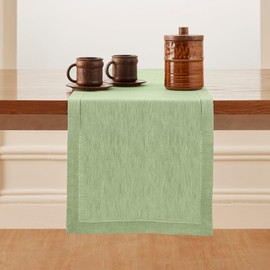 Solino Home Linen Table Runner 108 Inches Long - 100% Pure Linen Hemstitch Pistachio Table Runner 14 x 108 Inch for Dining, Wedding, Spring, Mothers Day, Easter Decorations - Milan