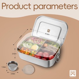 GOLDEN KEY 47QZ Stainless Steel Bento Box with 5 Compartments,1400ml Large & Thickened Metal Lunch Box for Adults,Eco-friendly Leak-Proof Container with Lockable Clips