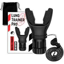 Lung Trainer Pro, Resistance Breathing Exerciser, Adjustable Respiratory Training Device for Athletes & Fitness, Portable & Easy to Clean with Neck Strap & Carry Pouch - Carbon Black