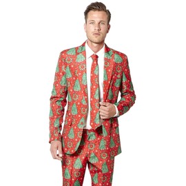 Suitmeister Christmas Suits for Men in Different Prints ,Ugly Xmas Sweater Costumes Include Jacket Pants & Tie,Large,Christmas Trees