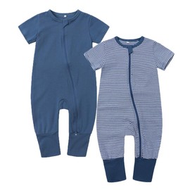 Feidoog Toddler 2 Pack Baby Zipper Rompers Cotton Short Sleeve 2 Way Zipper One Piece Jumpsuit Outfits,Dark Blue,18-24M