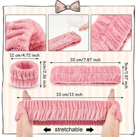 3 Pieces Spa Headband Wrist Washbands Scrunchies Cuffs for Washing Face, Towel Wristbands Hair Headband Face Wash Wristband for Women Girls Makeup Prevent Liquids from Spilling Down Your Arms (Pink)