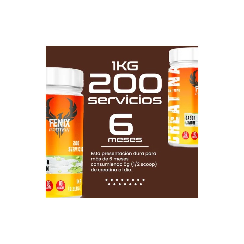 Creatina Monohidratada Fenix Protein 1kg 200 Servicios