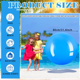 Jenaai 4 Pcs 30 Inch Big Bounce Ball Large Rubber Ball Giant Inflatable Ball Inflatable Kickball Outdoor Exercise Ball Jumping Hopping Ball for Outdoor Activity Game Sports Party Decor(4 Pcs)