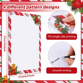 Teling 48 Sheets Christmas Poinsettia Stationary Papers 8.5 x 11'' Cardinal Printer Paper Xmas Pine Cones Berries Letterhead Vintage Holiday Writing Letter Paper for Notes Greeting Invitations Office