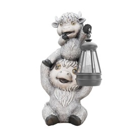 Figorona Highland Cow Statue Light, Resin Highland Cow Statue Light, Solar Lamp, Highland Cow Decorations, Suitable for Patio, Balcony, Indoor Lighting and Decoration, Gifts, Decoration (Two/g)