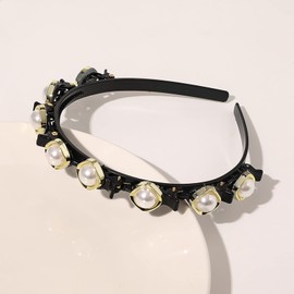 TseenYi Pearl Hairpin Hairband Layered Bangs Hairpin Hairband Double Layer Twist Plait Hair Tools Baroque Wedding Bridesmaids Jewelry for Women and Girls(Gold 1pcs)